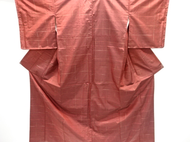 JAPANESE KIMONO / UNUSED KIMONO & MICHIYUKI COAT ENSEMBLE / SILK / HAND WOVEN / FUSHI TSUMUGI / GRID